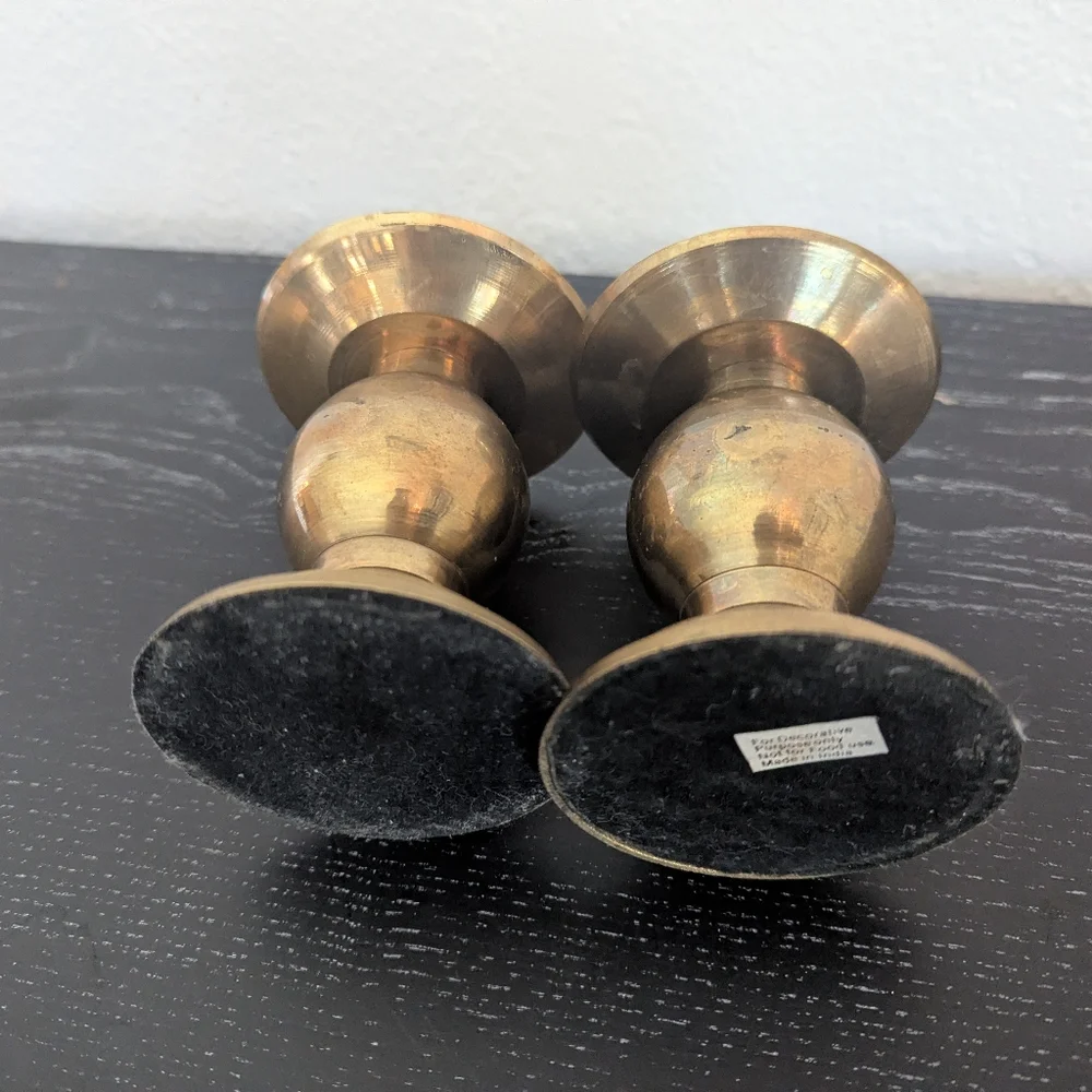 Set Of 2 Vintage Brass Pillar Candle Holders Ball Stem 3.75" - Picture 7 of 9